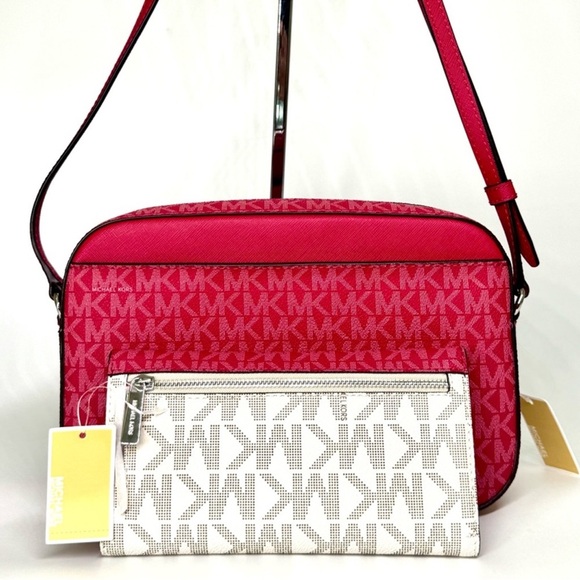 Michael Kors Large EW Crossbody Bag & Matching Trifold Wallet Dark Raspberry - Picture 6 of 15
